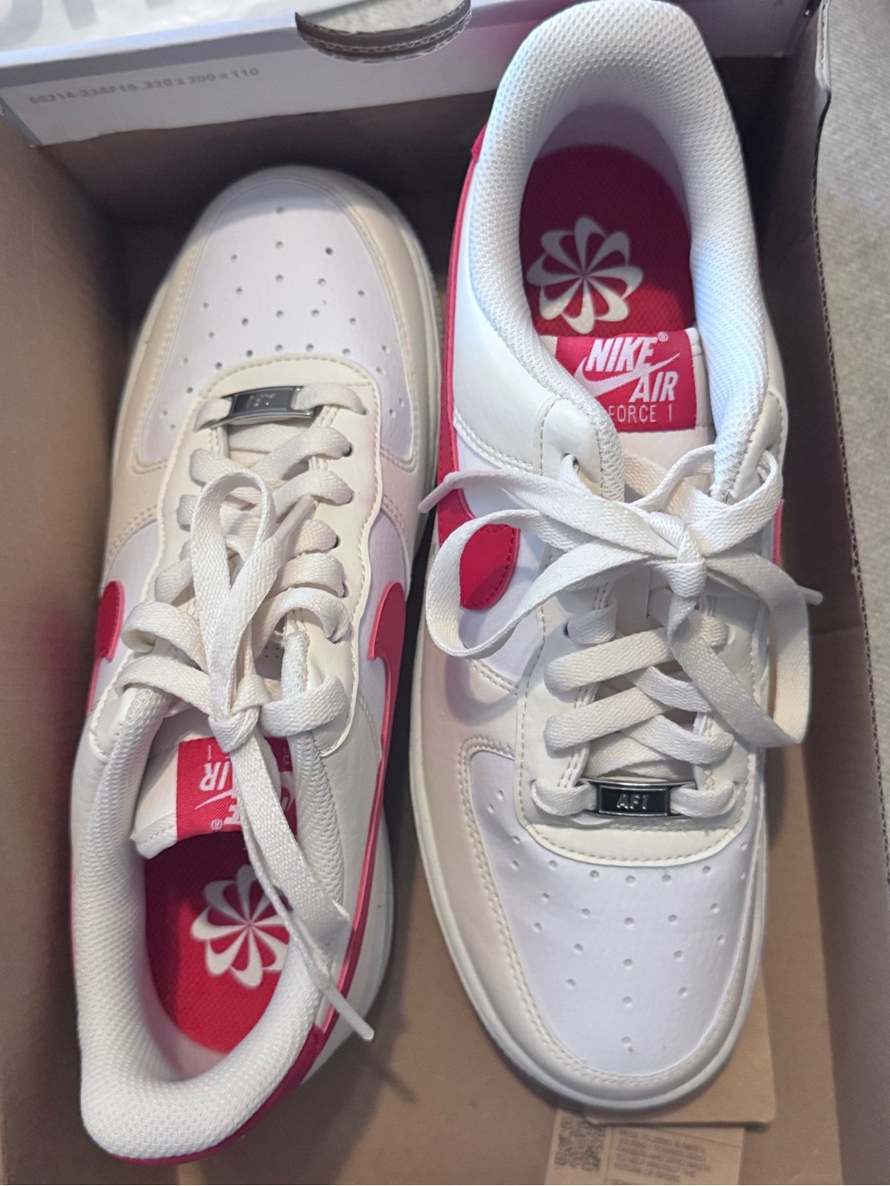 Nike Ivory and Red Air Force 1 Low Sneakers